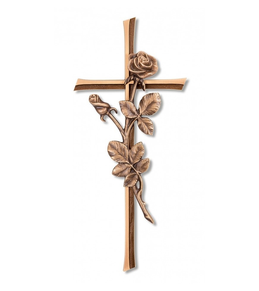 Bronzen kruis met roos