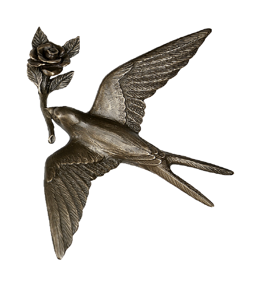 Bronzen zwaluw met roos