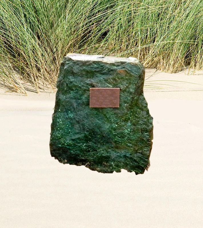Ruwe steen met bronzen plaquette